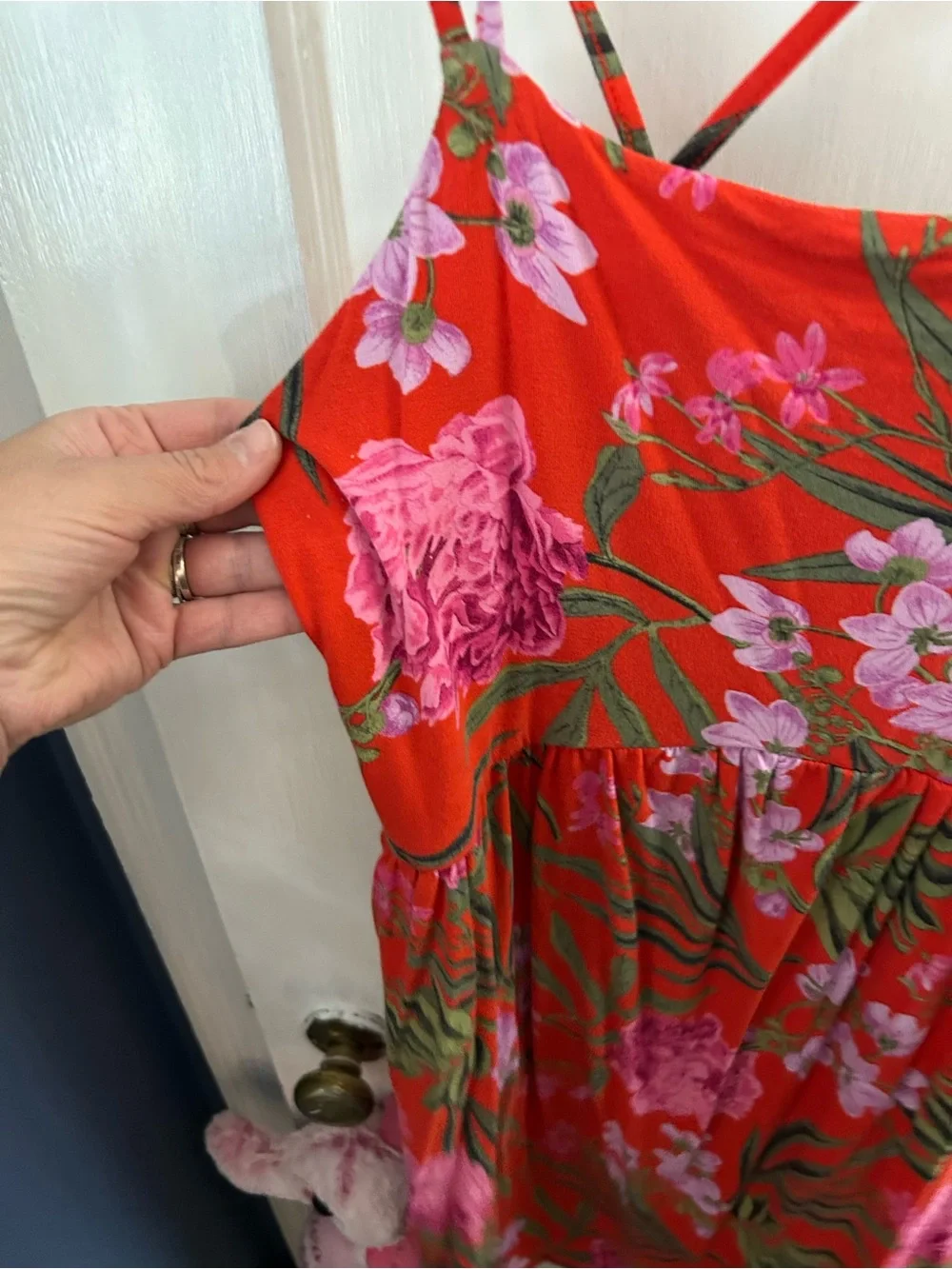 Old Navy Red Floral Tank Dress with Pink Accents